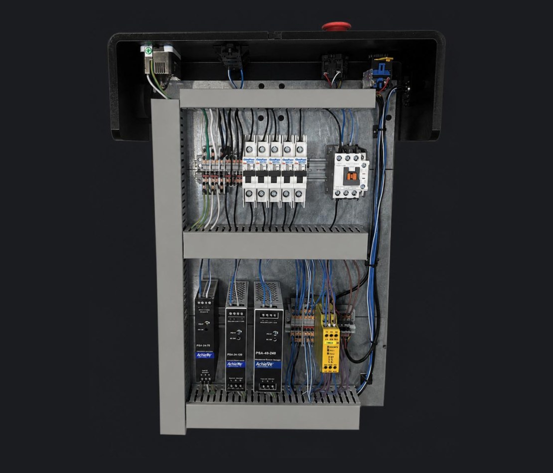 Power brick: 24V and 48V DC rails with E-stop and safety relay